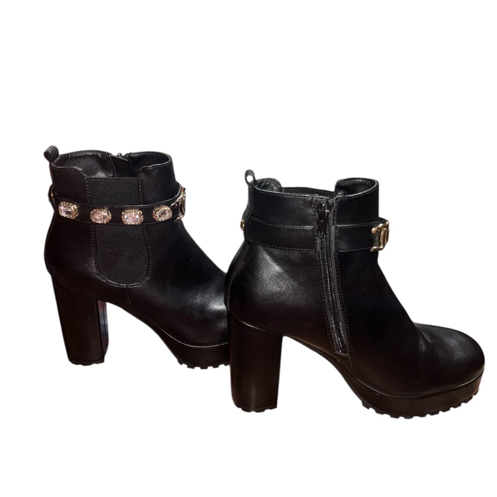 Juicy Couture Black Heeled Boots with Gold Accents